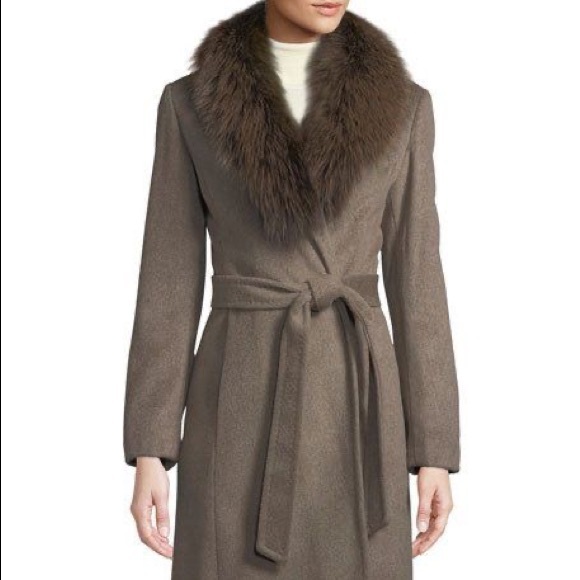 Ellen Tracy Jackets & Blazers - Ellen Tracy Wool Blend Wrap Coat with Fox Fur Trim